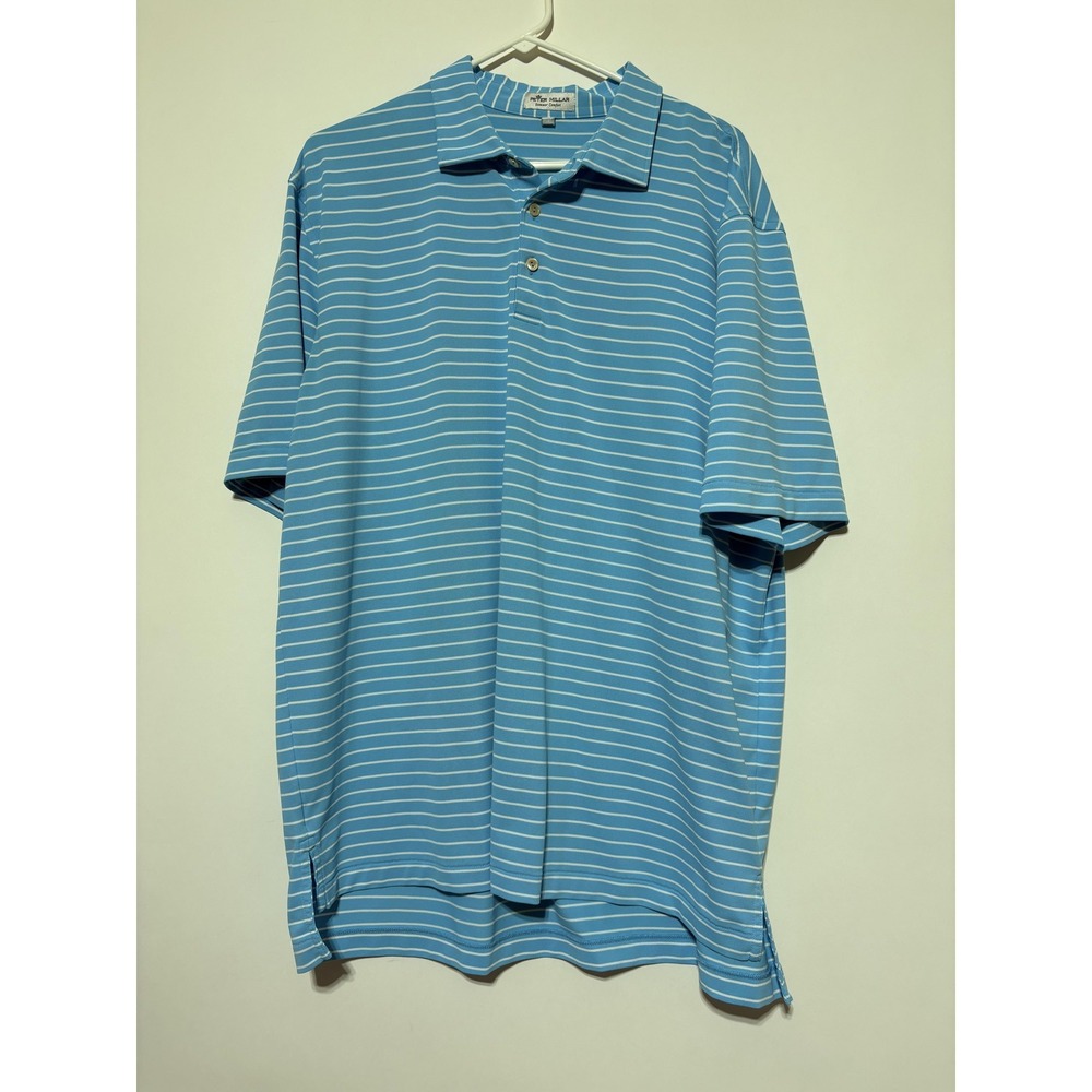 Peter Millar Men XL Summer Comfort Golf Performance Blue White Striped Shirt